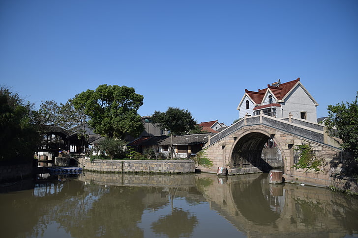 Shanghai, antique, pont, traditionnel