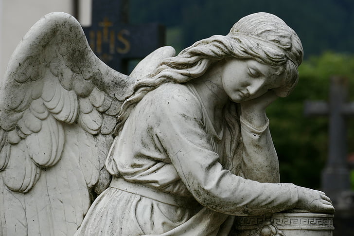 angel, cemetery, sculpture, rock carving, art, mourning, sad