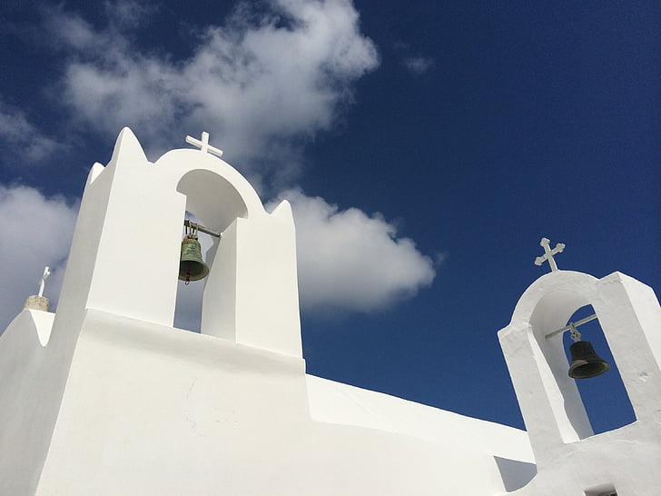 church, white, blue sky, christ, cross