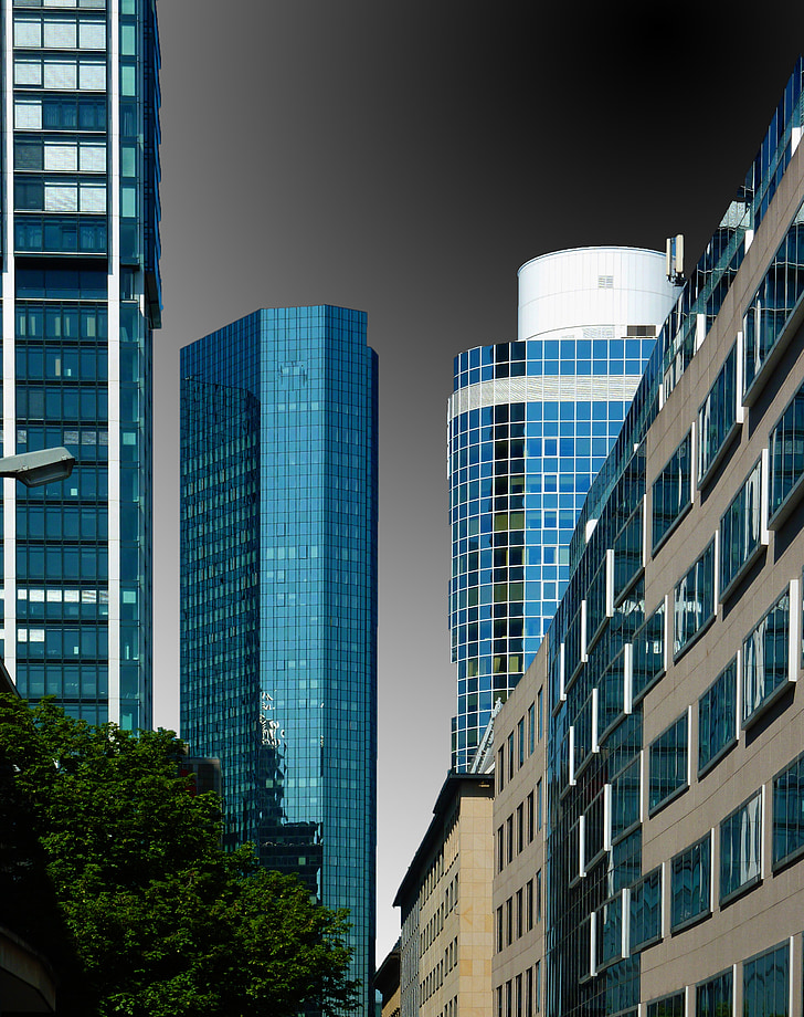 Skyline, mrakodrap, mrakodrapy, Architektúra, Frankfurt, budova, moderné