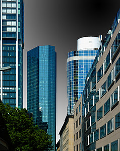 Skyline, nebotičnik, nebotičnikov, arhitektura, Frankfurt, stavbe, sodobne