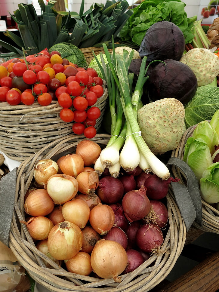 verduras, tomates, puerro, Ensalada, cebolla, saludable, comer