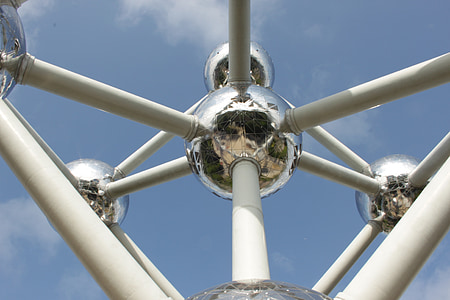 Bruxelas, Atomium, céu, exposição, nuvens, Monumento, monumentos