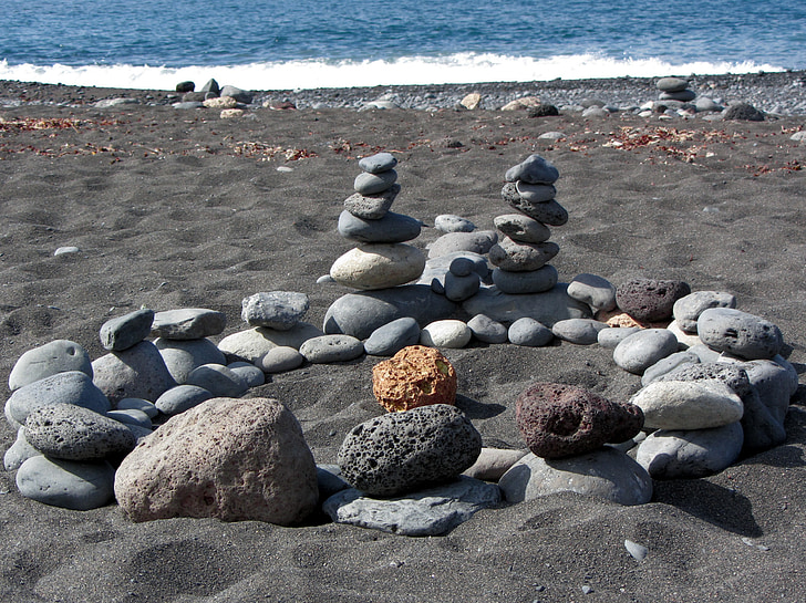 pláž, kameny, vlna, modrá, písek, pobřeží, relaxace