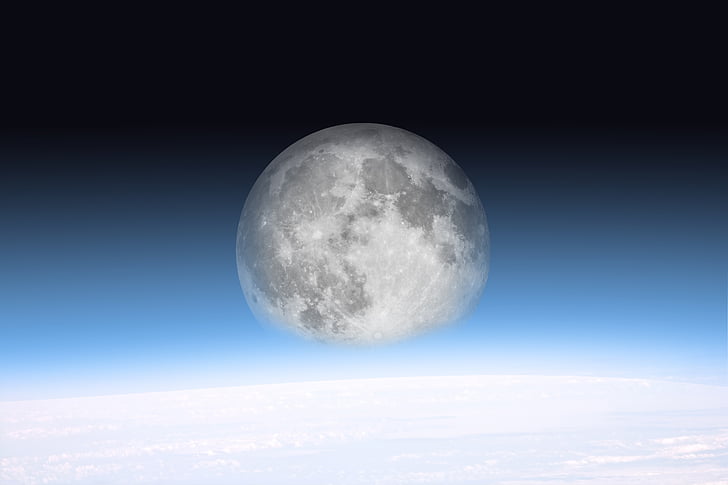 місяць, простір, всі, горизонт, атмосфера, небо, туман