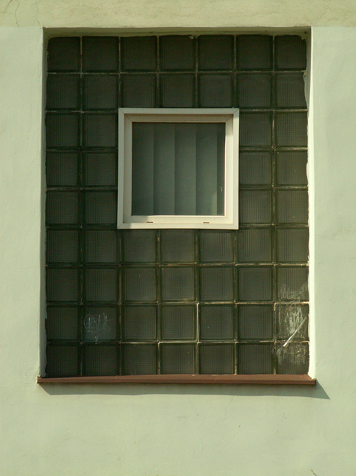 finestra, vidre, maons, blanc