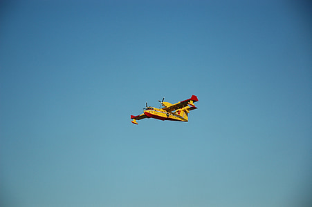 repülőgép, hidroplán, misszió repülőgép, tűzoltó repülőgép, sárga, menet közben