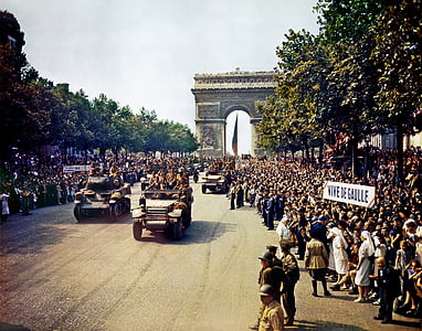 Arc de triomphe, Paríž, Avenue des Champs-Élysées, Spojenecká, Parade, vojenská prehliadka, 1944