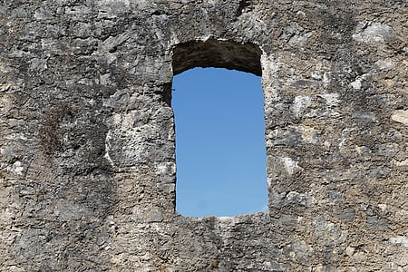 ventana, ruina, pared, cielo, Castillo, afilar con piedra montaña, Tuttlingen