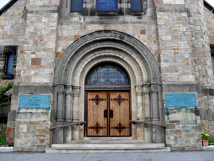 Plymouth-massachusetts, Igreja, porta, arquitetura, edifício, pedra, porta de entrada