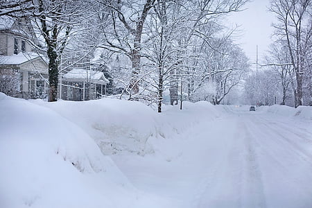 snowy street, deep snow, winter, michigan, icy, ze, cold
