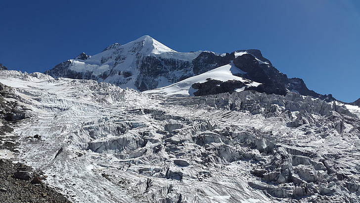 isbre, sprekker, snø dome, høyfjellet, Bernina, alpint, fjell