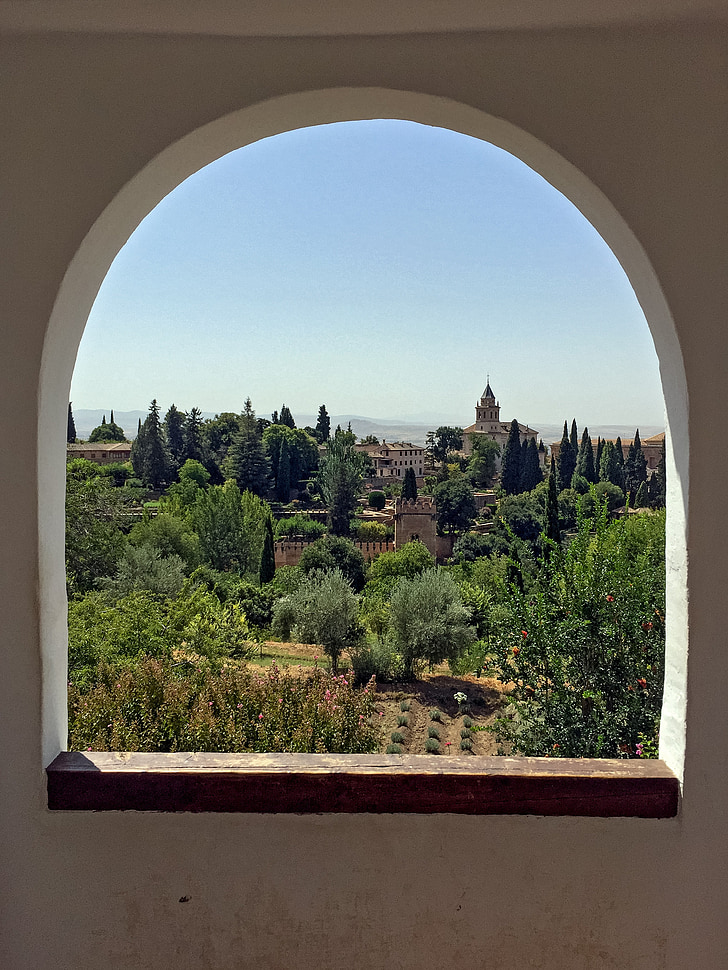 okno, Archway, łuk, Architektura, Hiszpania, Granada, Alhambra