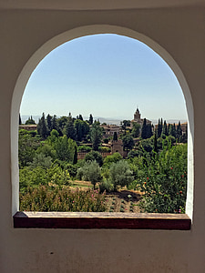 okno, : Archway, lok, arhitektura, Španija, Granada, Alhambra