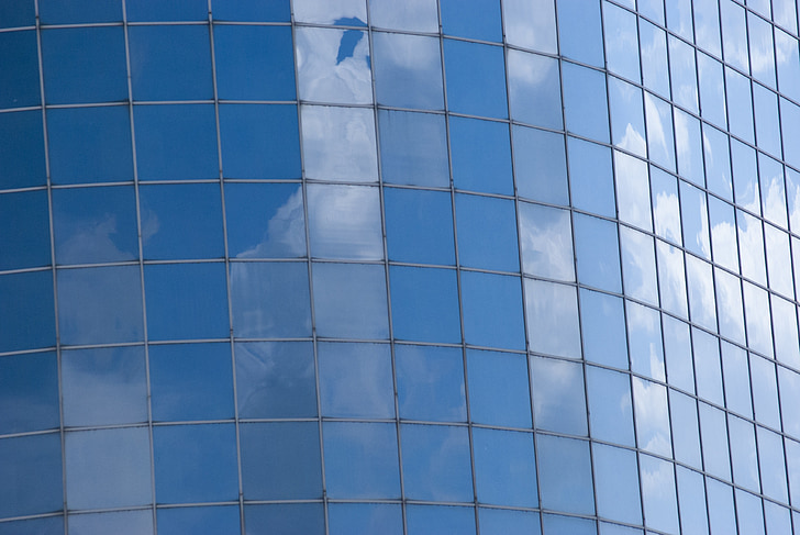 Windows, verre, réflexion, façade, nuages, bâtiment, architecture