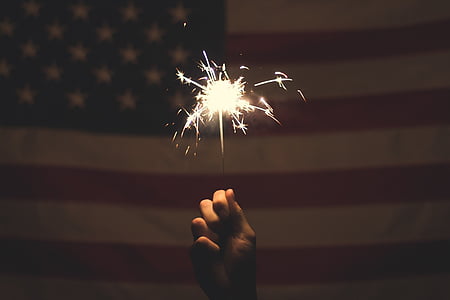 vlag, Sparkler, Sparks, Star - spangled banner, Verenigde Staten van Amerika, Verenigde Staten, viering