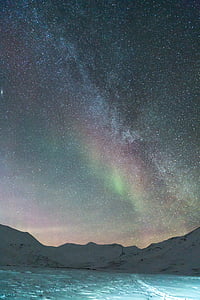 Galaxy, Northen lampu, melakukan replikasi, Arktik, salju, Longyearbyen, fenomena cahaya