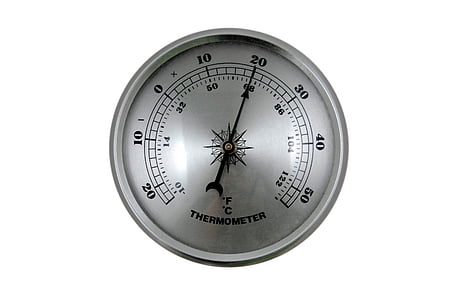 ronde, zilver, thermometer, temperatuur, maatregel, warmte, koude