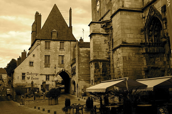 ciudad, medieval, arquitectura, sepia, caridad en Loira, antiguo, historia