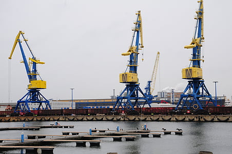 Crane, port, grues, grue portuaire, eau, enveloppe de, travail