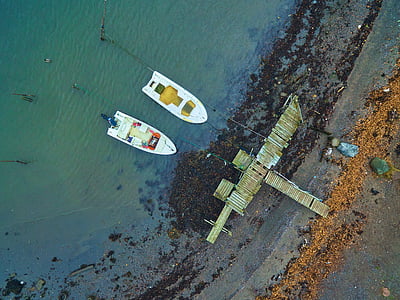 Aerial, photo, deux, blanc, bateaux à moteur, mer, océan