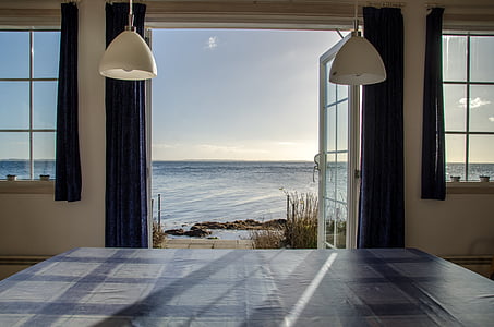 παραλία, Προβολή, το φθινόπωρο, HDR, στη θάλασσα, εξοχικό σπίτι, παράθυρο