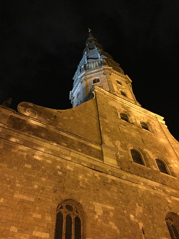 Riga, Letonia, Iglesia, Báltico, capital, noche, Monumento