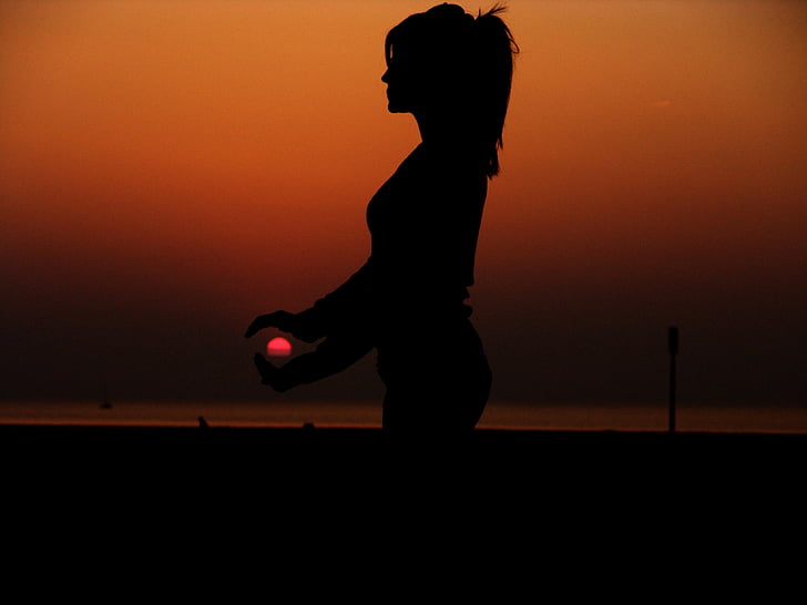 naine, Sunset, Sügis, Beach, Tüdruk, käsi, Ocean