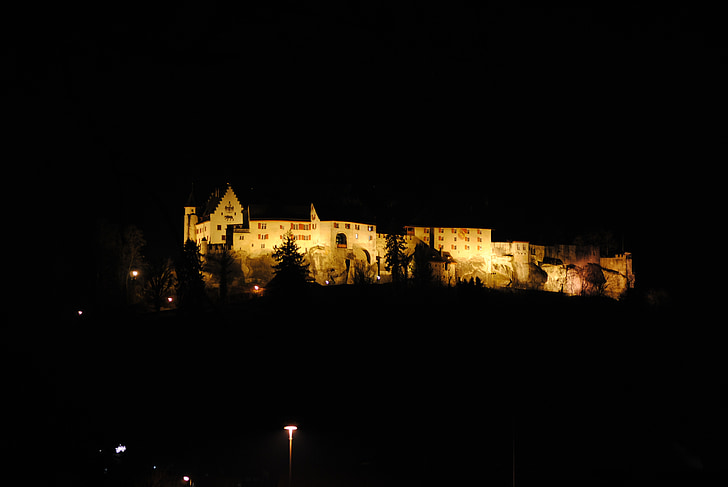 zatvorene lenzburg, dvorac, Habsburg, noć, osvijetljeni, Lenzburg, Švicarska