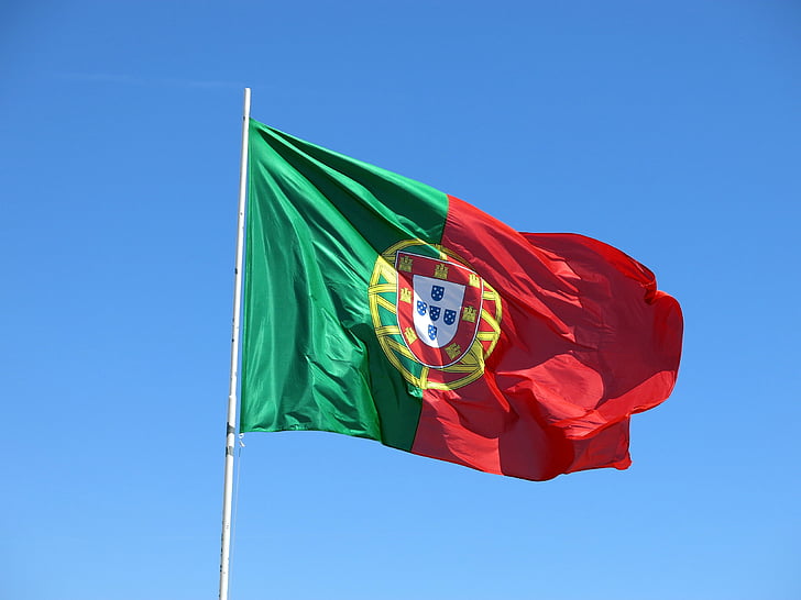 Portugal, flagg, vind, himmelen, blå, symbolet
