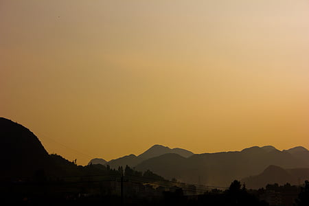 montaña, cielo, paisaje, visión, puesta de sol, naturaleza, Asia