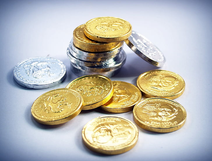 kovanec, zlata, denar, izolirani, stolp, gospodarstvo, stopnja