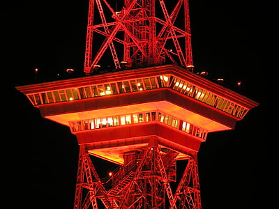 radio tårn, Berlin, natt, rød, opplyst, belysning