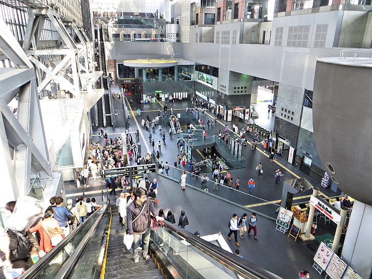 department store, shopping centre, escalator, thread, human, mass