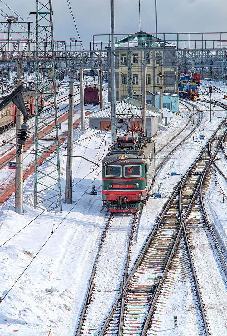 tåg, vinter, Road, järnväg, Rails, sliprar, rörelse