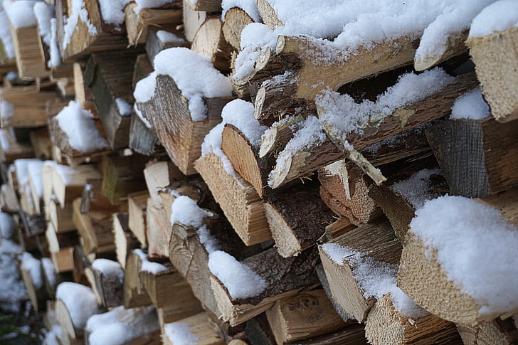 kayu, salju, musim dingin, alam, log, precipitated kayu, holzstapel