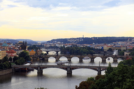 Praag, bruggen, kapitaal, rivier, stad