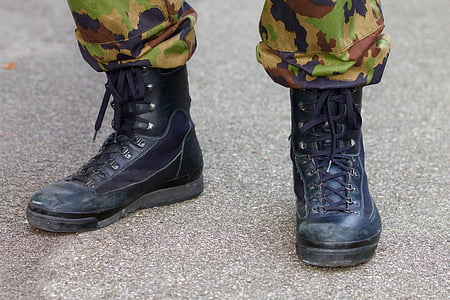 ordonanzschuhe, sapatos, botas de combate, calças de camuflagem, começa, militar, Suíça