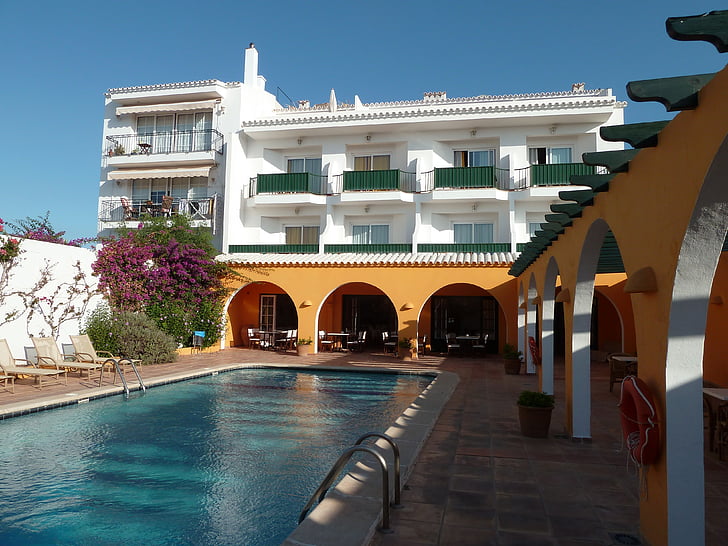 Viešbutis, baseinas, Menorca, atostogų, Poilsio, plaukimo baseinas, prabanga