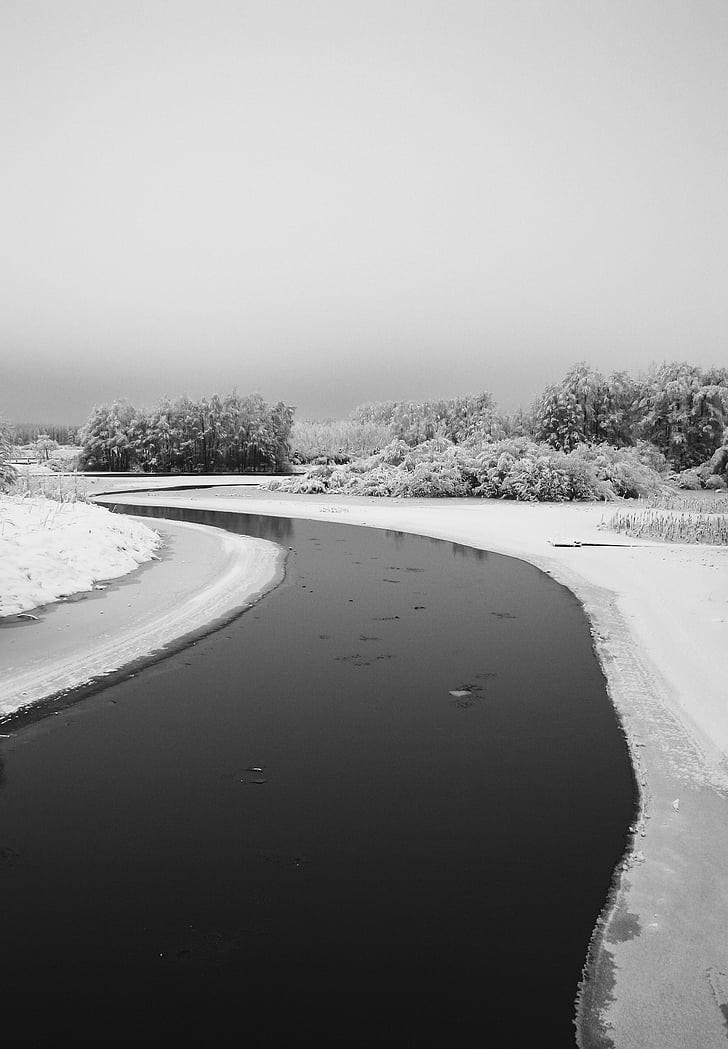 jõgi, talvel, lumi, lumine, vee, Frost, Talvine maastik