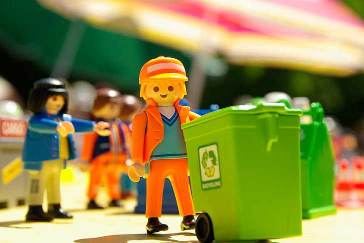playmobil, toy, garbage collector, miniature