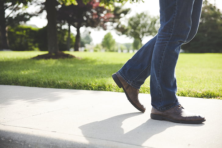 jeans, pedestrian, shoes, sidewalk, walking, walkway