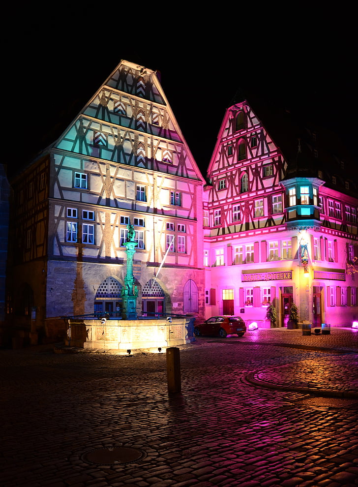 Rothenburg ob der tauber, Germania, clădiri, oraşul, City, urban, noapte