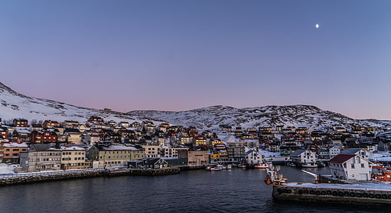 Νορβηγία, ηλιοβασίλεμα, Χόνινγκσβαγκ: Ακτή, στη θάλασσα, Νορβηγικά, Σκανδιναβία, βουνό