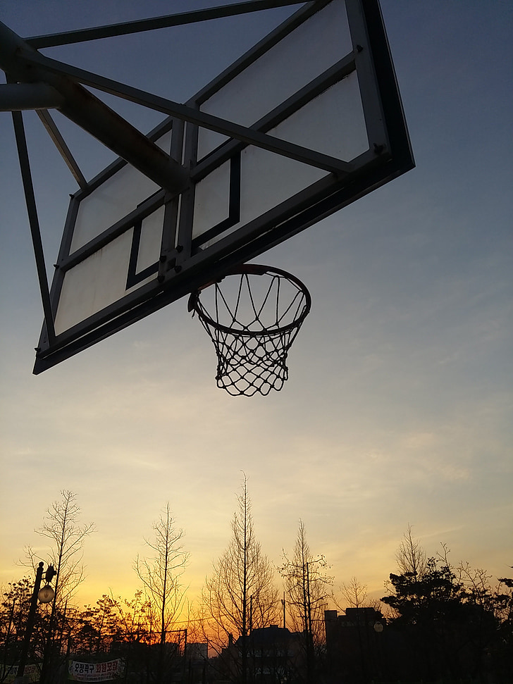 Øvelse, basketball, mål, rim, sport, soloppgang, morgen
