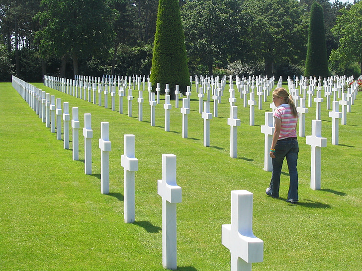 cemetery, american, cross, soldier, landing, d day