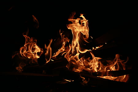 foguera, fosc, nit, foc, flama, calenta, llum
