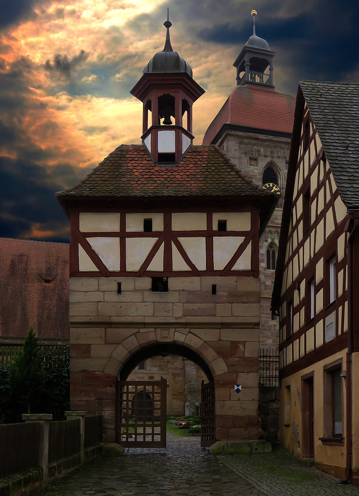 abad pertengahan, secara historis, kota tua, Menara, Gereja, mistik, suasana hati