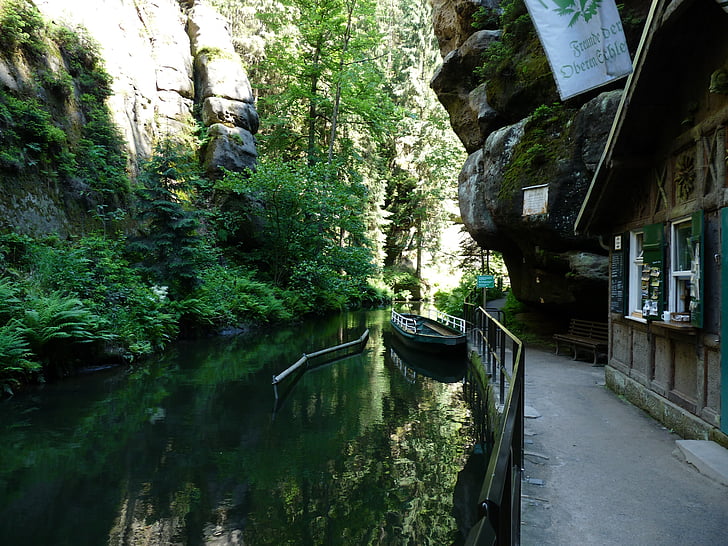 båttur, kanal, hinterhermsdorf, Tyskland, vann, landskapet, natur