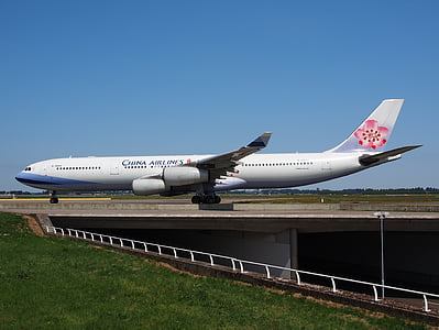 China airlines, Airbus a340, gaisa kuģu, lidmašīna, lēnām ripot, lidosta, Transports